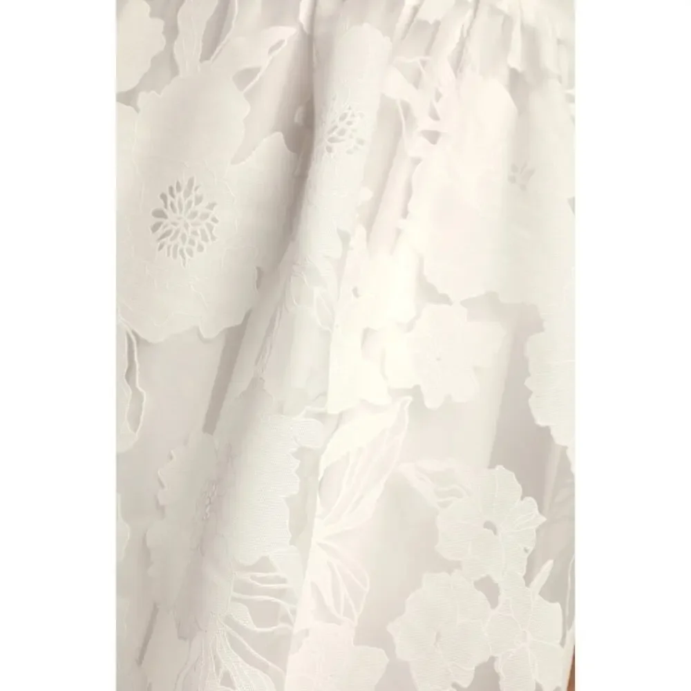 Lulus NWOT Floral Feelings White Floral Burnout Jacquard Babydoll Mini Dress - Picture 5 of 12